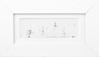 Rubint Ávrahám Péter (1958-): Tánc (...), 2002. Golyóstoll, papír, jelzett, üvegezett fakeretben. 6×...