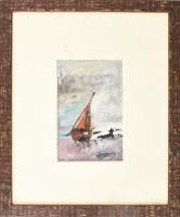 Rubint Ávrahám Péter (1958-): Vitorlás, 2001. Olaj, karton, jelezve középen lent, fakeretben. 12,5×8...