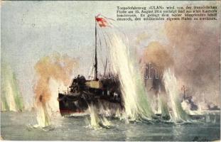 1916 Torpedofahrzeug &quot;ULAN&quot;, K.u.k. Kriegsmarine. Offizielle Karte für Rotes Kreuz, Kriegsfürsorgeamt, Kriegshilfsbüro Nr. 32. / SMS Ulan Osztrák-Magyar Haditengerészet Huszár-osztályú rombolója / Austro-Hungarian Navy Huszár-class derstroyer