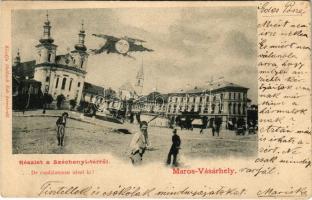 1900 Marosvásárhely, Targu Mures; Széchenyi tér. De csodálatosan nézel ki! humoros montázslap este a Biela üstökös emlékére, Holbach Ede kiadása / square. Art Nouveau litho frame, montage (kis szakadás / small tear)