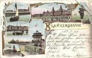 1899 Blankenberge, port, beach, fisherman, Art Nouveau, litho (small tear)