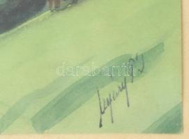 Nyáregyházi báró Nyáry Pál (?-?): Fenyők. Akvarell, papír. Jelezve jobbra lent. Üveg mögött. 16x8 cm