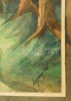 Nyáregyházi báró Nyáry Pál (?-?): Erdei út. Akvarell, papír. Jelezve jobbra lent. Üvegezett, sérült ...