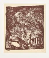 Rudnay Gyula (1878-1957): Templom, cinkográfia, papír, jelzett a cinkográfián, paszpartuban, 12×10,5 cm