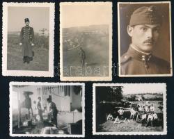 cca 1930-1940 Magyar katonákat ábrázoló fotók, 5 db, közte katonai kovácsműhely, 9x6 cm körül