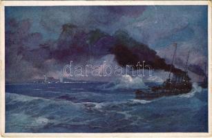 1917 Oesterr.-ungar. Torpedofahrzeuge beschiessen and der Italienischen Ostküste bei Giulianuova eine Fabriksanlgae und einen fahrenden Lastzug. K.u.K. Kriegsmarine. Offizielle Postkarte des Österreichischen Flottenvereines zu Gunsten der Kriegsfürsorgeamtes, des Kriegshilfsbüros und des Roten Kreuztes Nr. 95. s: Harry Heusser (EB)