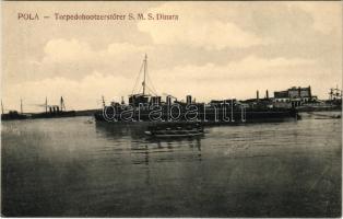 Pola, SMS DINARA az Osztrák-Magyar Haditengerészet Huszár osztályú rombolója / K.u.K. Kriegsmarine Torpedobootzerstörer / Austro-Hungarian Navy Huszár-class destroyer. G. Fano Pola 1910-11.