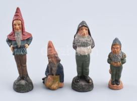 cca 1930-1940 4 darab törpe figura, jelzett, m: 5,5-10 cm