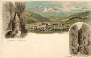 Sankt Johann im Pongau and Lichtenstein ravine litho s: Heubner