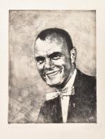 Gyémánt László (1935-): John Glenn űrhajós portréja. Rézkarc, papír. Jelzett. Kartonra kasírozva. 28x21 cm