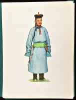 National Costumes of the M.P.R. (A Mongol Népköztársaság népviseletei). Ulaanbaatar, 1967, Ulsyn Khevlel, 12 sztl. lev.+ 100 (színes képtáblák) t. Mongol, orosz, német és angol nyelven. Kiadói félvászon-mappában, gerince kissé foltos, 35x26 cm.