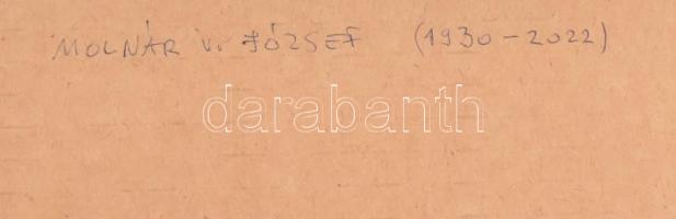 Molnár V. József (1930-2022): Fénysávok. Nyomdafesték, karton. Jelzés nélkül. Paszpartuban. Hátoldal...