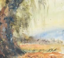 Antal Irén (1903-1999): Vízparti fa. Akvarell, papír, üvegezett fakeretben. 48,5x33,5 cm