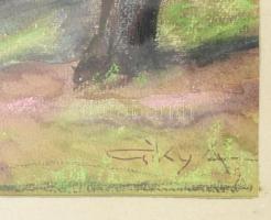 Olvashatatlan jelzéssel: Park padokkal. Pasztell, papír, üvegezett fakeretben, 38×30 cm