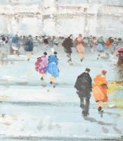 Olvashatatlan jelzéssel: Forgatag. Olaj, farost, fakeretben. 50x40 cm