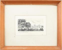 Tarjáni Simkovics Jenő (1895 - 1995): Család. Rézkarc, papír, jelzett. Üvegezett fakeretben. 6x13 cm