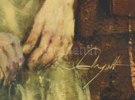 Saly Németh László (1920-2001): Dáma kalapban. Olaj, műanyag. Jelzett. Hátoldalán autográf feliratta...