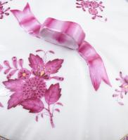 Herend Apponyi purpur mintás nagyobb méretű bonbonier, szalag fogóval, jelzett, minimális kopottságg...