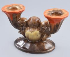 Strehla Keramik kétágú gyertyatartó, jelzett, kopással, 20x10x11,5 cm