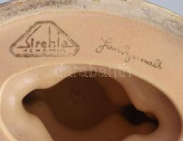 Strehla Keramik kétágú gyertyatartó, jelzett, kopással, 20x10x11,5 cm