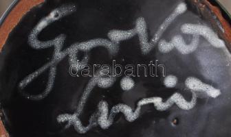 Gorka Lívia (1925-2011): Sárga-fekete váza. Jelzett, talpánál kis mázlekopással, kopással, m: 24,5 c...