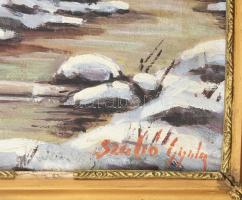 Szabó Gyula jelzéssel: Téli táj. Olaj, vászon. Dekoratív, sérült fakeretben. 48x38 cm