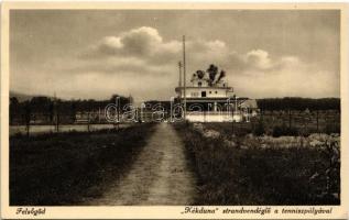 1937 Felsőgöd (Göd), Kékduna strandvendéglő a tenisz pályával (Rb)