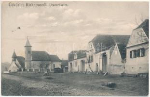 1910 Kiskapus, Kis-Kapus, Kleinkopisch, Copsa Mica; utca részlet, evangélikus és római katolikus templom / street view, churches (fl)