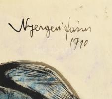 Nyergesi János (1895-1982): Portré (Önarckép?), (1920?). Tus, akvarell, papír, jelzett, 34x21 cm