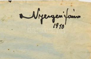 Nyergesi János (1895-1982): Dombos táj, (1910?). Tus, akvarell, papír, jelzett. Lapszéli apró szakad...