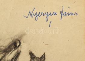 Nyergesi János (1895-1982): Macskák a konyhában. Szén, papír, jelzett. Lapszéli apró szakadásokkal, ...