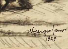 Nyergesi János (1895-1982): Expresszív táj, 1929. Szén, papír, jelzett. Lapszéli apró foltokkal, 23x...