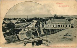 Kovászna, Covasna; látkép, híd. Bogdán F. fényképész / general view, bridge (ázott / wet damage)