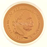 DN &quot;A legértékesebb magyar érmék - Ferenc József 100 Koronásának replikája&quot; aranyozott Cu emlékérem, &quot;COPY&quot; jelzéssel, tanúsítvánnyal (40mm) T:PP