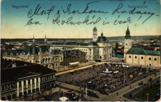 1913 Nagyvárad, Oradea; Szent László tér, piac, városháza, Általános Takarékpénztár, kávéház / square, market, town hall, savings bank, café (fa)