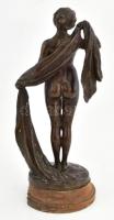 Johannes Benk (Bécs, 1844-1914): Női akt lepellel. Patinázott bronz, sérült fa talapzaton. Jelzett: ...