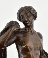 Johannes Benk (Bécs, 1844-1914): Női akt lepellel. Patinázott bronz, sérült fa talapzaton. Jelzett: ...