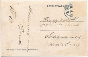 1916 Marosvásárhely, Targu Mures; Fő tér, templom, Oláh István és János üzlete. Porjes S. Sándor kia...