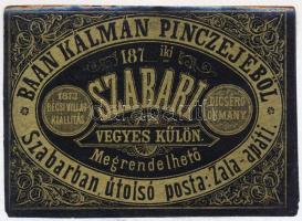 cca 1870-1880 Baán Kálmán Pincéjéből Szabari vegyes - borcímke, 7,5×10,5 cm