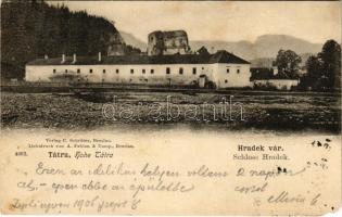 1906 Liptóújvár, Liptó-Újvár, Liptovsky Hrádok (Tátra); Hradek vár. C. Schröter, A. Fabian &amp; Comp. / Schloss Hradek / castle + &quot;LIPTÓ-SZ-MIKLÓS LEVÉLPOSTA&quot; (EM)