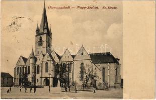 1917 Nagyszeben, Hermannstadt, Sibiu; Ev. Kirche / Evangélikus templom. Karl Graef kiadása / Lutheran church + &quot;K.u.K. Garnisonsspital Nr. 2. VI. Abteilung&quot; (szakadások / tears)