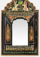 Kézzel festett perzsa ablakos tükör, népművészeti termék, akasztható, jó állapotban,48x23 cm