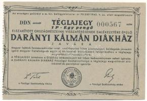 ~1940. &quot;Darányi Kálmán Diákház&quot; téglajegy 1P értékben T:XF