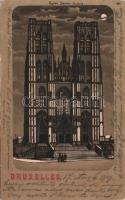 1899 Brussels, Bruxelles; Eglise Sainte Gudule / church at night litho