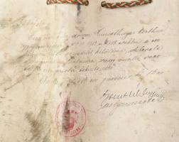 1912 A Kolozsvári M. Kir. Ferenc József Tudományegyetem által kiállított orvosdoktori oklevél, rajta...