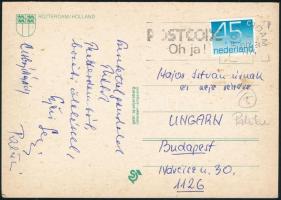 1979 Palotai Károly és mások aláírása Rotterdamból hazaküldött képeslapon