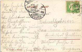 1908 Nezsider, Neusiedl am See; Tábor várrom a római korból az új Karolina parkkal, lépcső / castle ...