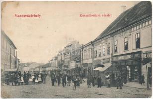 1908 Marosvásárhely, Targu Mures; Kossuth utca, Bartscht Károly, Babos Egyed, Rajka Károly és Henning üzlete / street view, shops (fl)