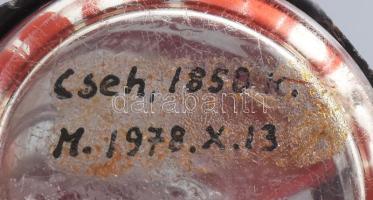 Teplitz Felvidék emlék üveg XIX. sz közepe. Csiszolt, kézzel festett, az épületek képeivel feliratos...