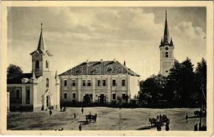 Técső, Tacovo; Fő tér, templomok, Roth üzlete / main square, churches, shop (EK)